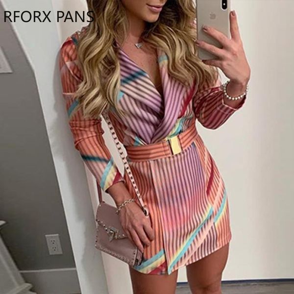 colorful striped print blazer dress, Black;gray